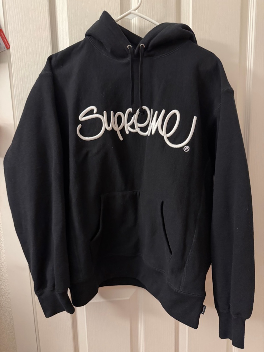 Supreme Black Hoodie with White Script Logo - Men